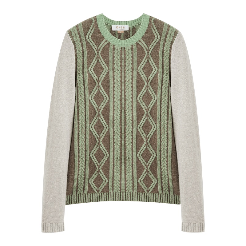 鄂尔多斯ERDOS 秋冬纯山羊绒圆领绞花时尚羊绒衫女士针织衫/毛衣