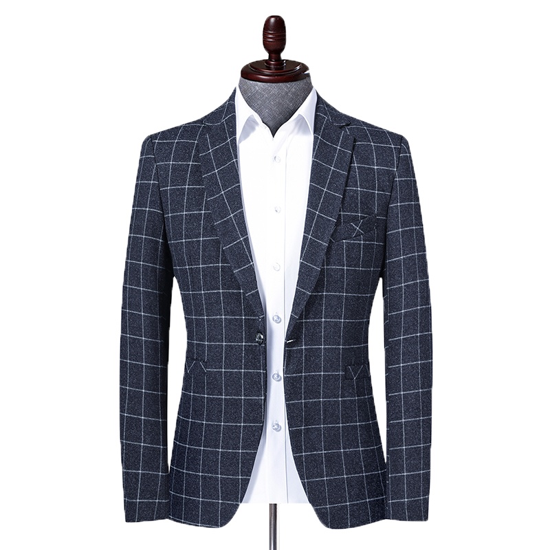 冰洁 春秋格子男士休闲西服外套绅士上衣商务格子潮西装