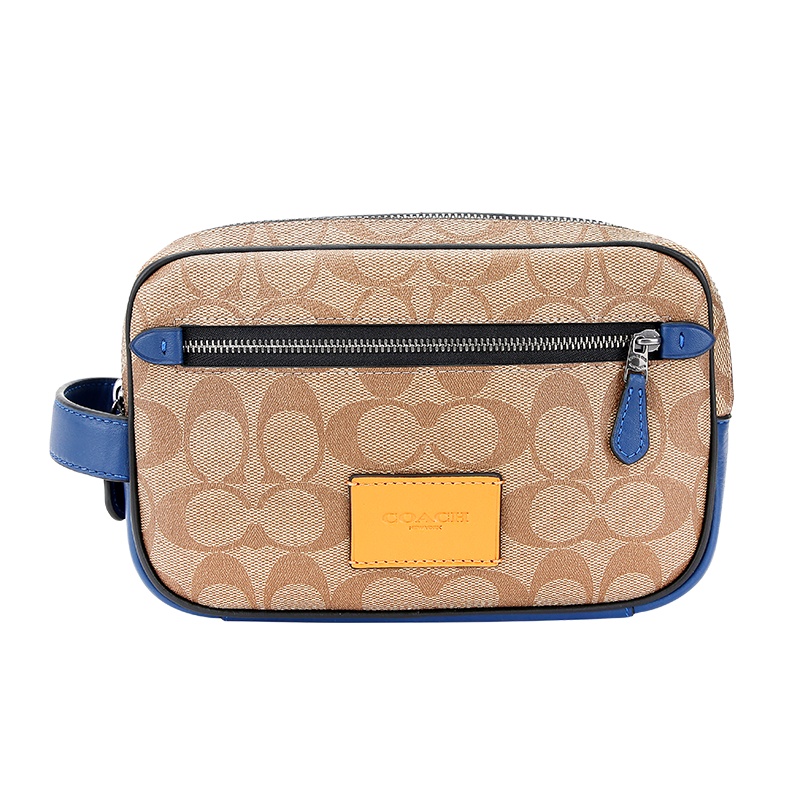 COACH 蔻驰 奢侈品 男士专柜款卡其色人造革配皮手拎包手拿包 91281 QBQ9J