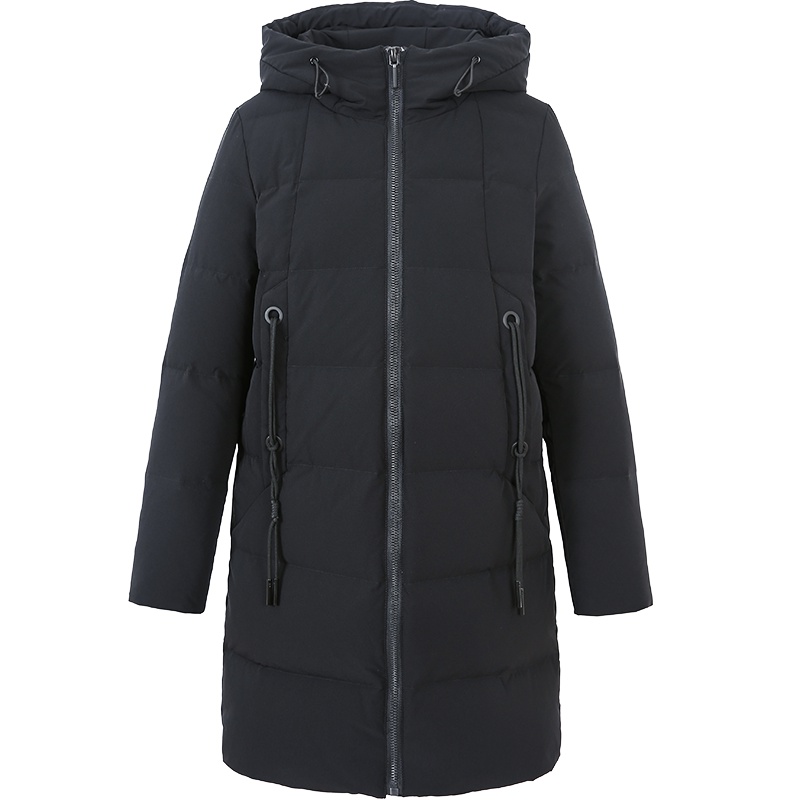 艾莱依2019秋冬新款简约休闲中长款连帽羽绒服女装外套