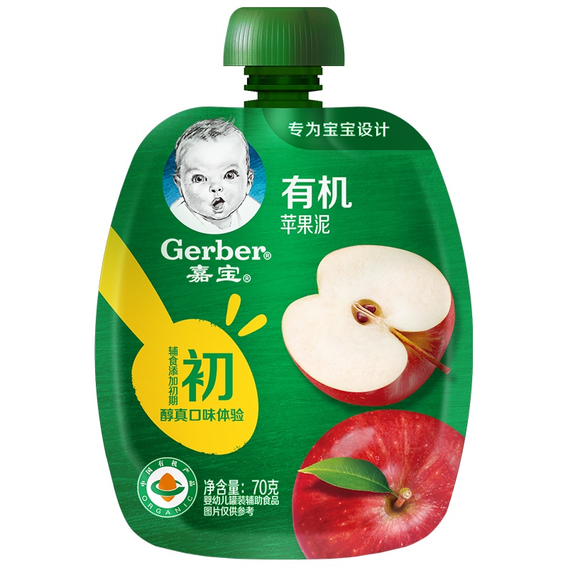 嘉宝有机苹果泥 宝宝果泥 婴儿辅食泥 零食 哄娃神器 果泥吸吸袋70g辅食添加初期(6月龄起)