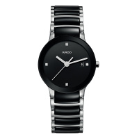 雷达(RADO)瑞士手表 晶萃系列时尚优雅简约款 石英女表 28mm镶钻黑盘陶瓷表带 R30935712