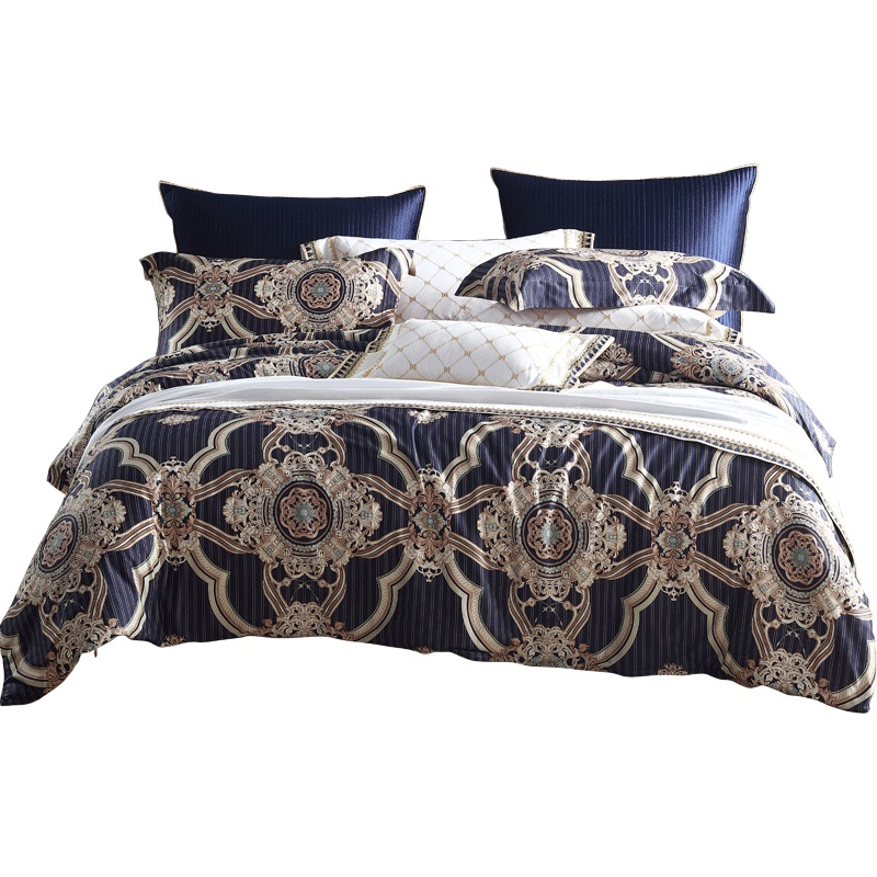 梦洁(MENDALE)家纺梦洁美颂出品60支全棉斜纹长绒棉印花四件套古典风奢雅被套床上用品霍华德全棉斜纹