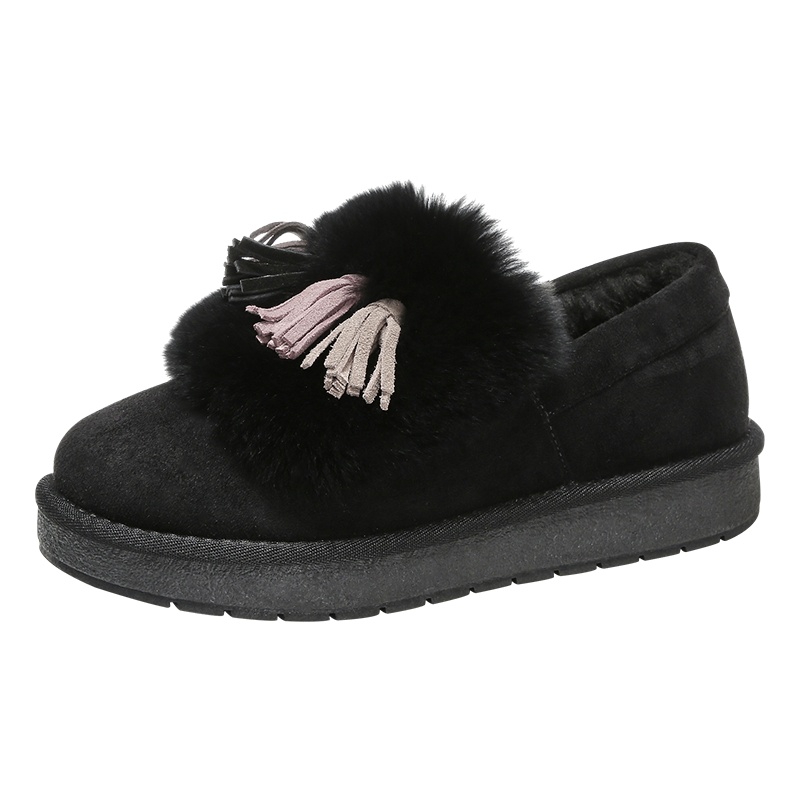 PLAYBOY/花花公子女鞋秋冬季新款加绒厚底踝靴女毛绒流苏保暖平底雪地靴女J12699248