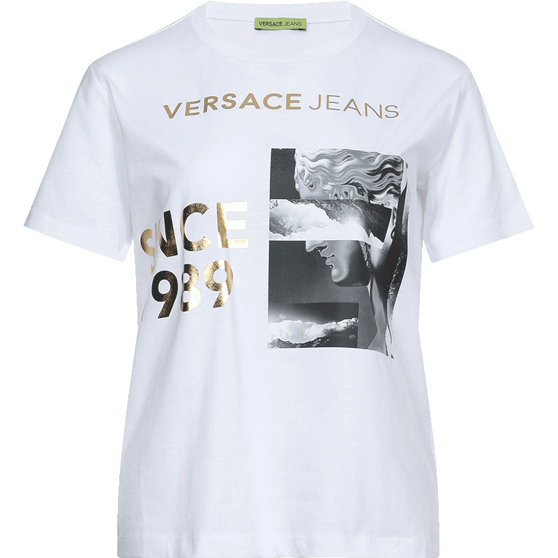Versace JEANS 范思哲 女士印花图案棉质圆领短袖T恤衫 B2HTA7D9 36260