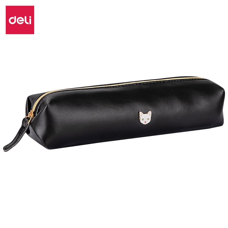 得力多功能笔袋创意简约帆布笔袋大容量放水学生铅笔包纯色可爱笔袋文具盒66866HEI