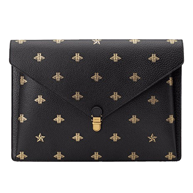 GUCCI 古驰 女士金色蜜蜂和星星印花黑色皮革包 500976DJ2LT1055黑色 黑色 500976DJ2LT10