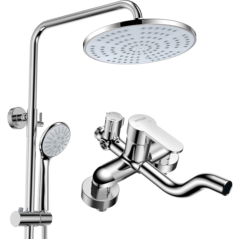 安华卫浴(ANNWA)淋浴花洒套装精铜主体龙头淋浴器不锈钢淋浴杆大出水三功能增压花洒喷头