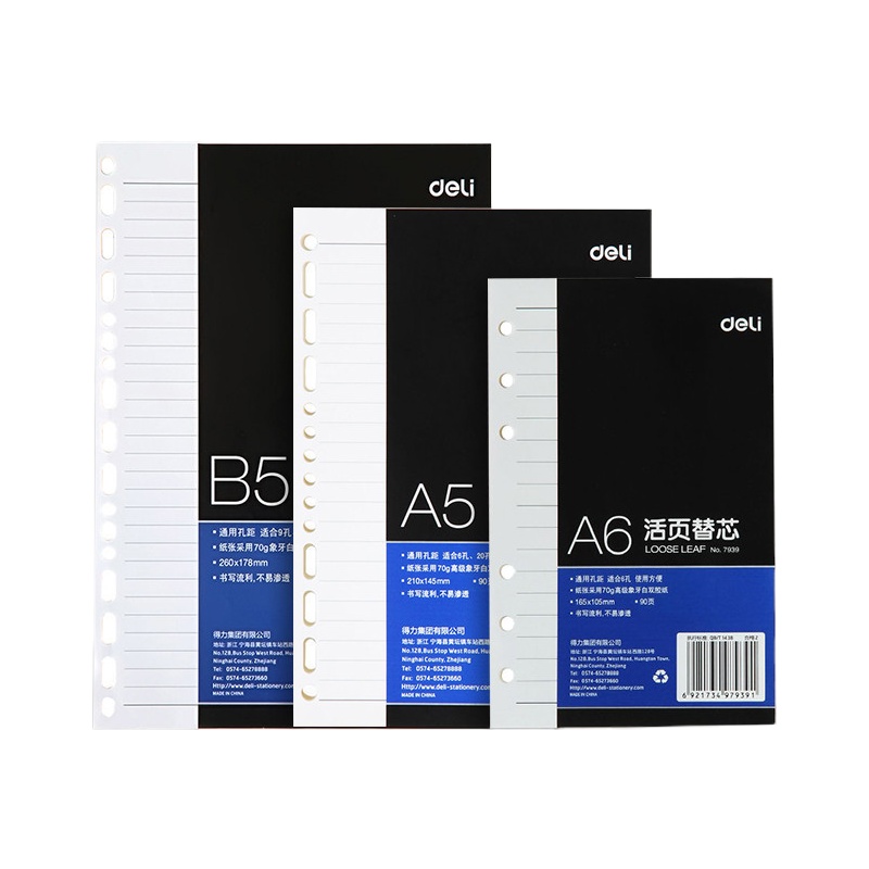 得力(deli)7939活页替芯A6笔记本90页6孔(多规格可选6孔20孔26孔) 6本装