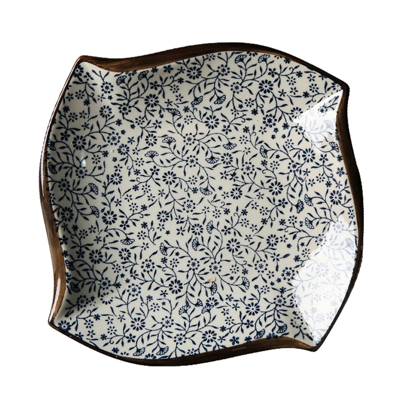 瓷物语日式创意陶瓷盘子 点心盘水果盘餐盘凉菜盘 缺角四方盘调味碟 (青花一个)