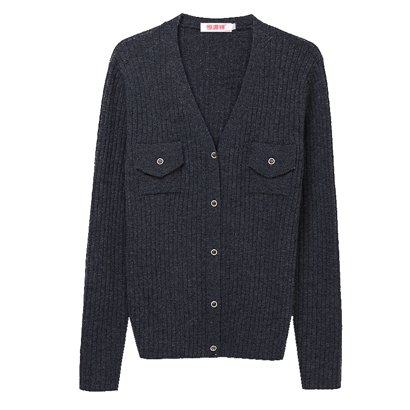 恒源祥女士羊毛衫2020新款秋冬宽松外搭坑条针织开衫外套女针织衫