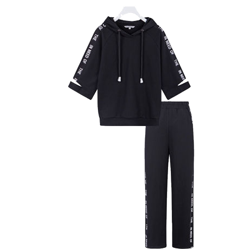 拉夏贝尔秋季新款显瘦原宿运动套装连帽两件套装女10013983