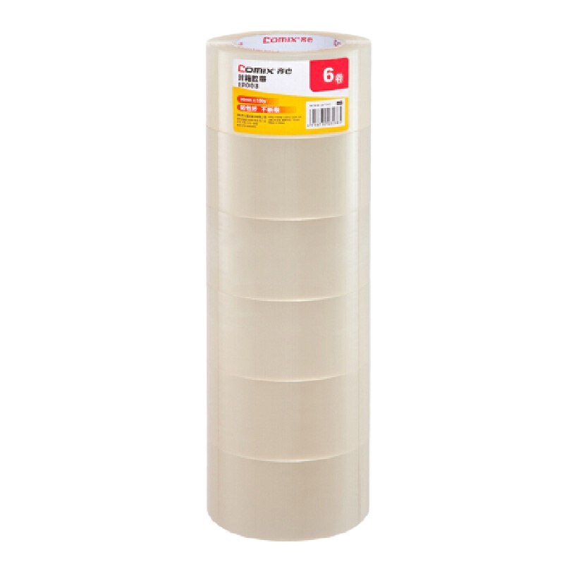 齐心(Comix) 透明封箱胶带6卷装(60mm*200y 183米/卷)