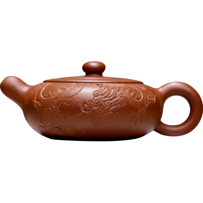 灵泉龙行天下高工周小明纯全手工原矿朱泥球孔紫砂壶宜兴精品收藏 持壶照手写证书 原配礼盒 正品保真 宜兴