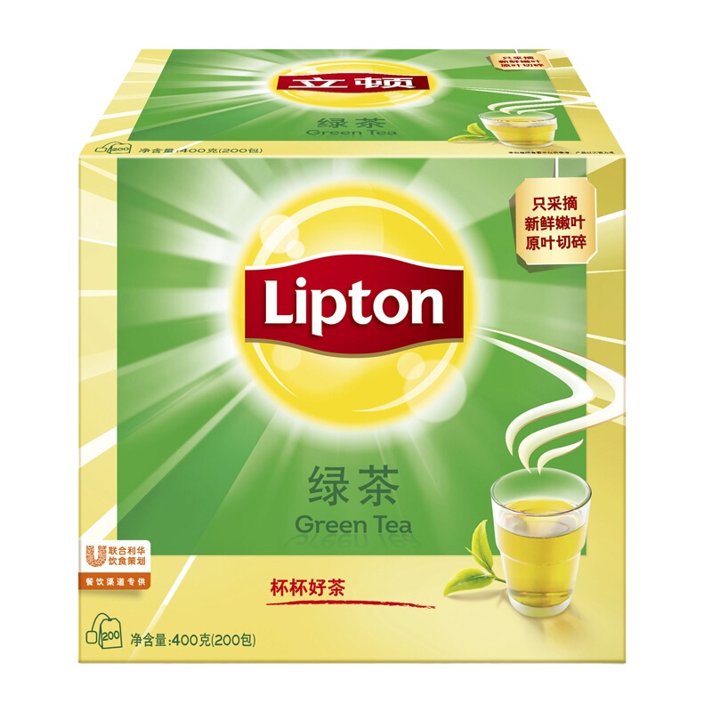 立顿(Lipton) 黄牌精选绿茶400g/盒(200小包) 茶包办公室家庭饮品 新包装
