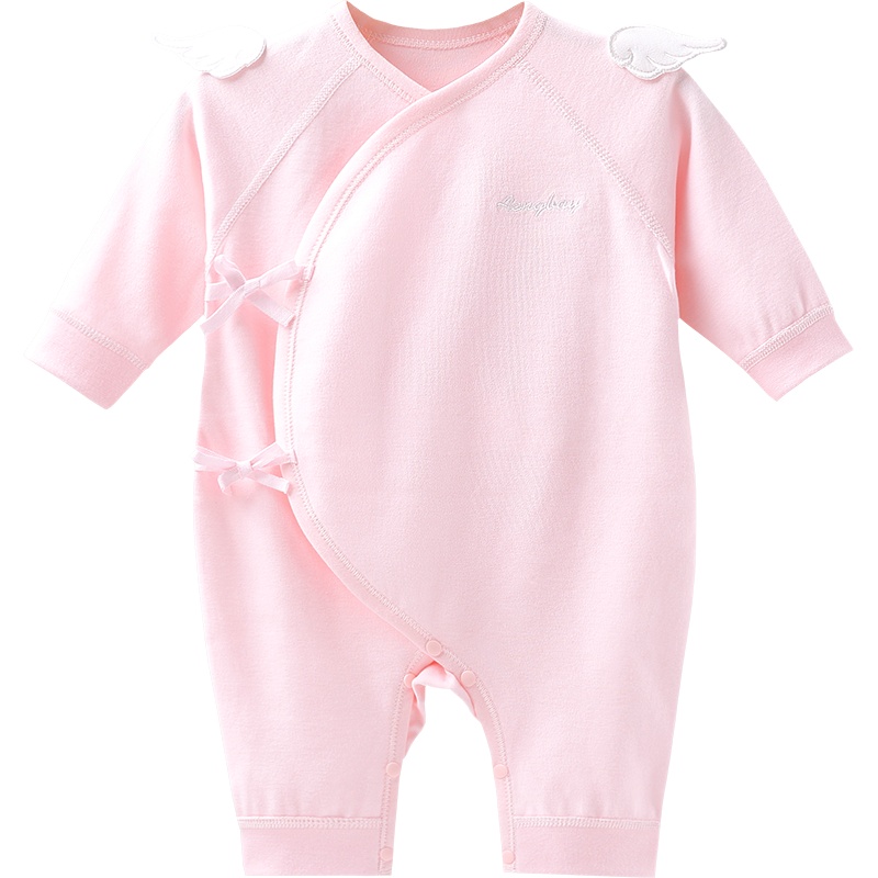 Aengbay婴儿春秋装外出哈衣纯棉0-3个月宝宝和尚服1岁满月服连体衣