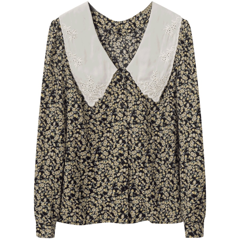 OtherMix复古刺绣衬衫2021年新款碎花衬衣女长袖春季雪纺衫上衣潮