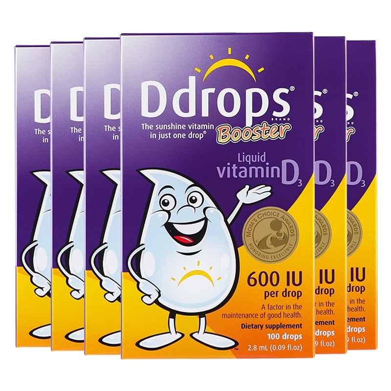 [6瓶装]美国进口Ddrops婴幼儿宝宝维生素D3滴剂600IU 2.8ml/盒装 1岁以上