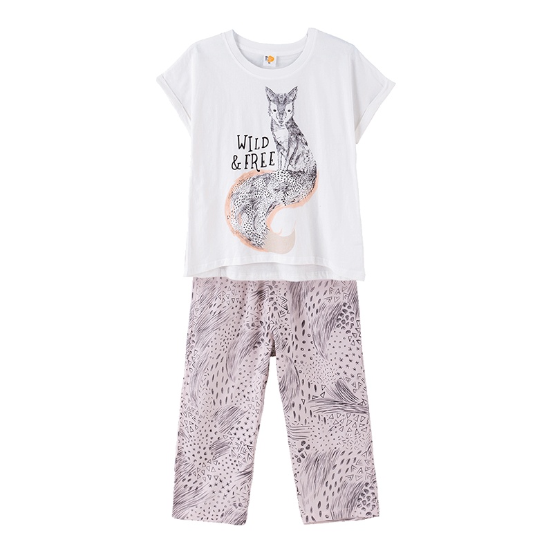 都市丽人甜美可爱夏日暖阳舒适棉质短袖套装家居服睡衣女夏1H0204