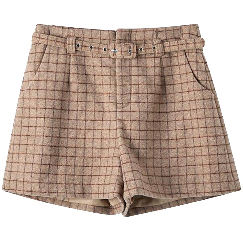 【专柜同款】拉夏贝尔裤子外穿冬季女休闲短裤格子高腰显瘦宽松阔腿裤70011816