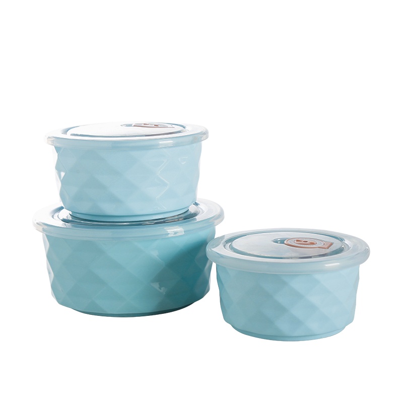 顺祥缤纷保鲜盒微波炉适用饭盒便当盒密封保鲜碗三件套钻石蓝