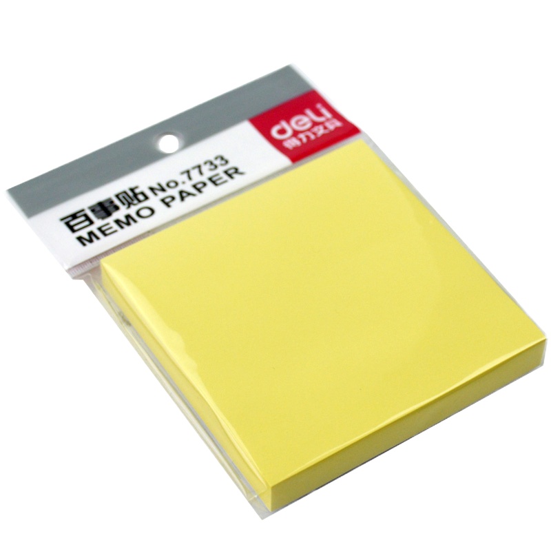 得力7733百事贴记事贴纸字贴黄色方形便条贴备忘便签纸100张 76*76mm12本/包