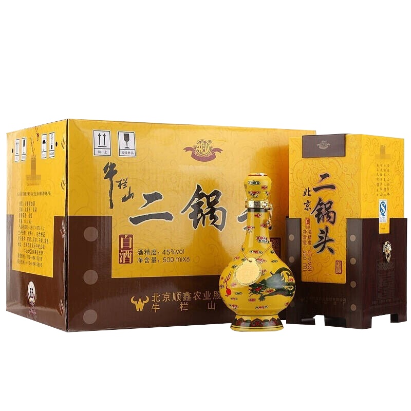 牛栏山 二锅头 经典黄龙 45度 500ml*6瓶 清香型白酒 整箱装