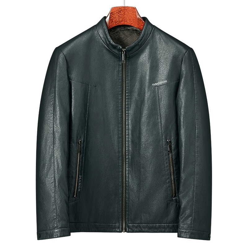 雅鹿男装新品加绒加厚百搭立领皮夹克外套男士皮衣1137PA19205
