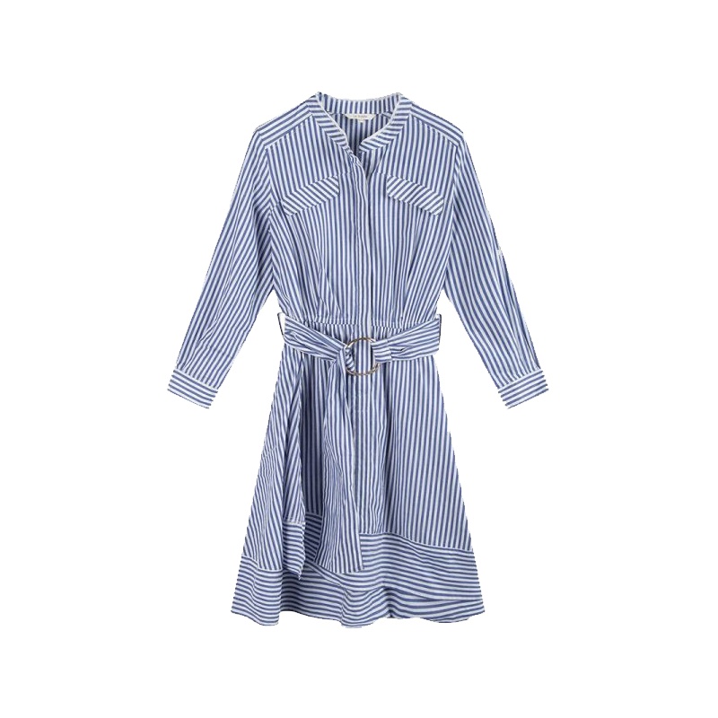拉贝缇春夏衬衫连衣裙女韩版立领显瘦修身条纹高腰中长款60005852