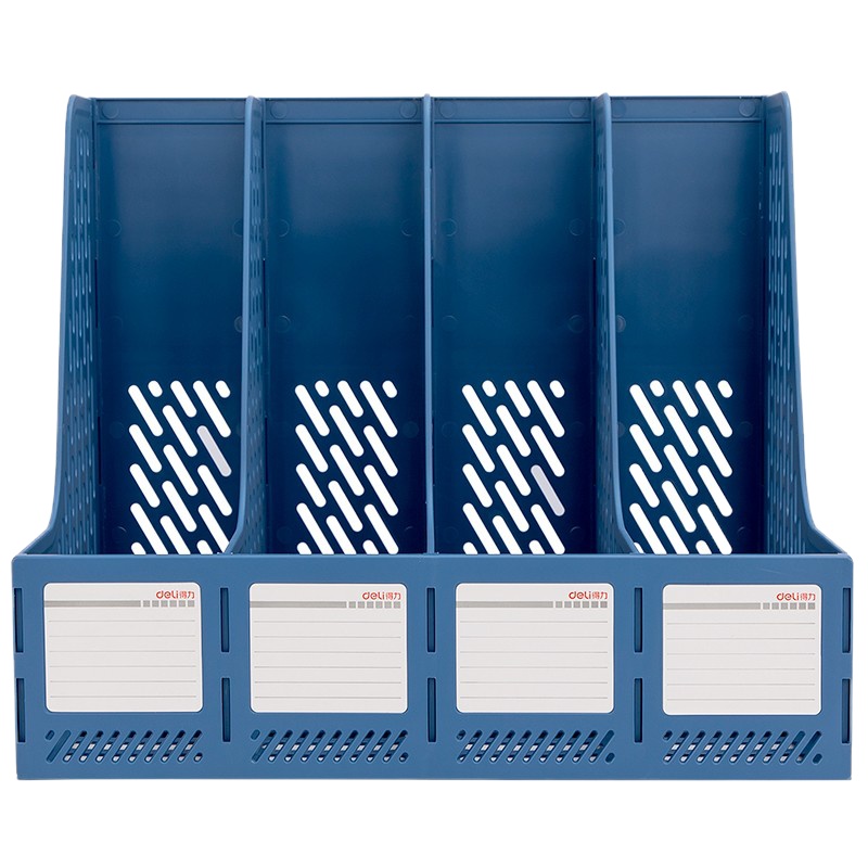 DP 得力(del)78998四联镂空桌面文件框 四栏带标签稳固文件架 蓝色