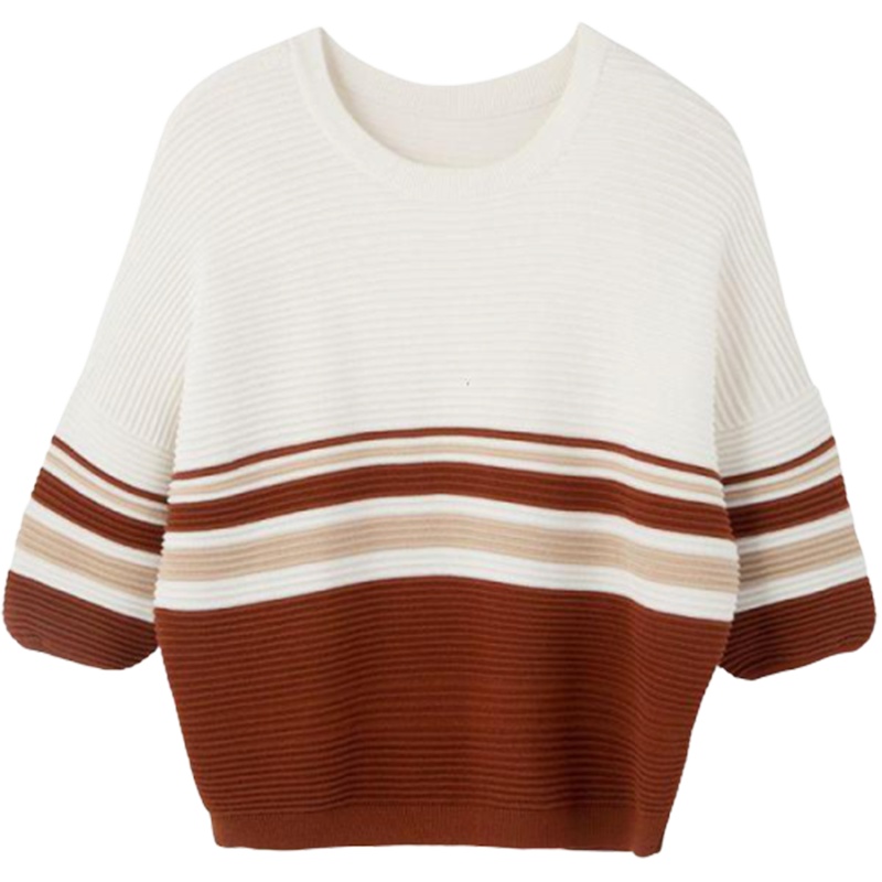 拉夏贝尔条纹拼接针织衫女装新款韩版宽松毛衫长袖薄套头毛衣1T000903