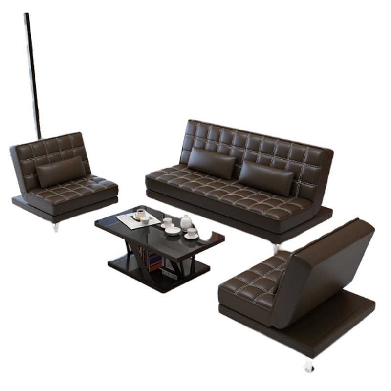 办公家具 简约现代接待商务 多功能沙发 沙发茶几组合 (三人位沙发*1、单人位沙发*2、长茶几*1)黑色