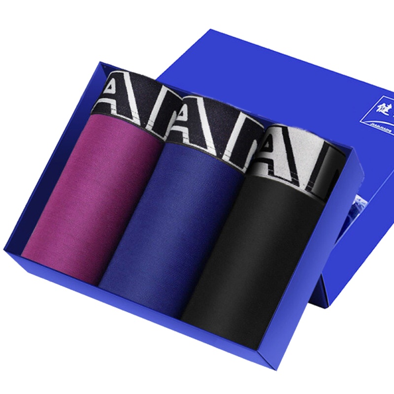 健将内裤男 简约运动纯色男士平角裤 明根舒适弹力腰带四角裤头 8J215 3条礼盒装