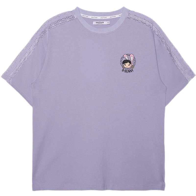 Paul Frank/大嘴猴 夏季短袖T恤女上衣韩版拼接纯棉宽松潮 PFCTE212167W