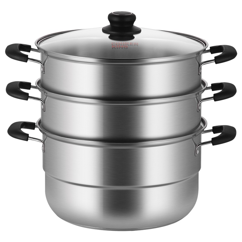 炊大皇蒸锅家用锅具大容量不锈钢三层加厚蒸笼蒸馒头包子电磁炉煤气灶ZG28ZX