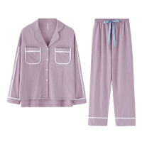 安之伴棉质情侣睡衣女春简约抽条宽松大码长袖裤男两件家居服套装