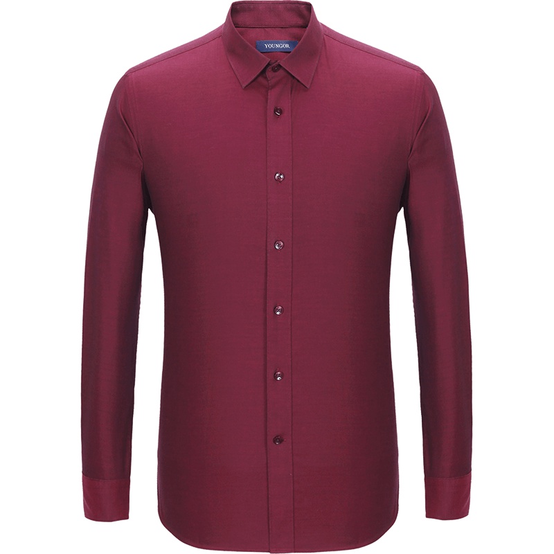 Youngor/雅戈尔男士商务正装秋季暗红素色长袖衬衫100037