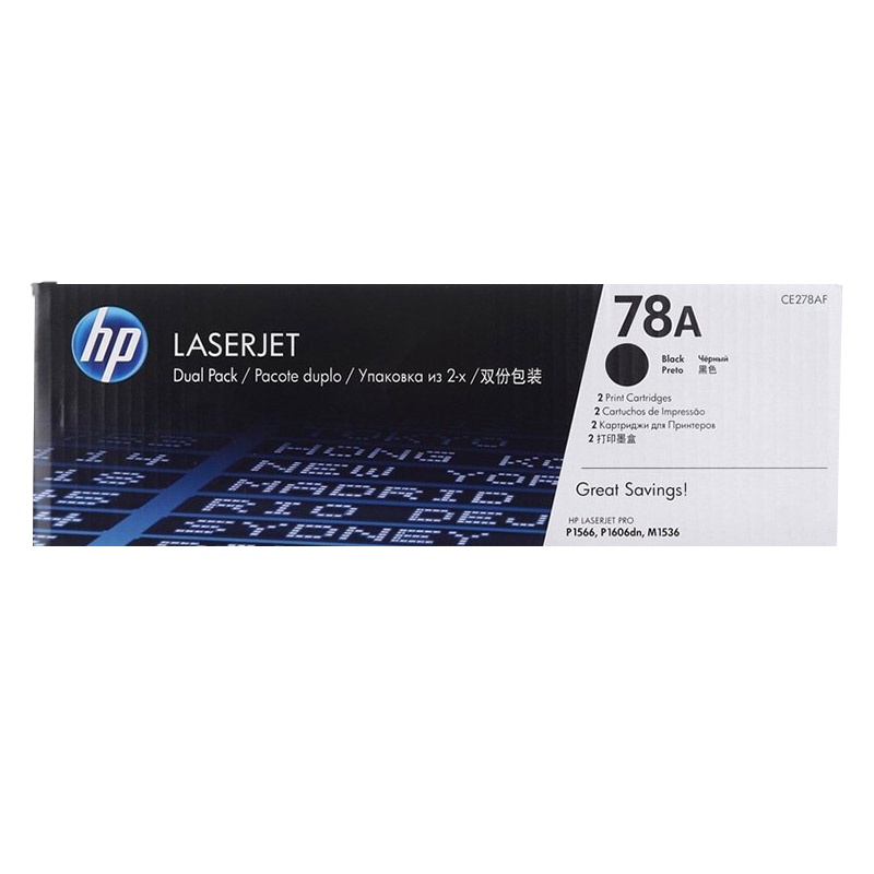 惠普(hp)CE278AF 78A 黑色原装 LASERJET 硒鼓每包 2 个适用 P1560 /1600/M1536