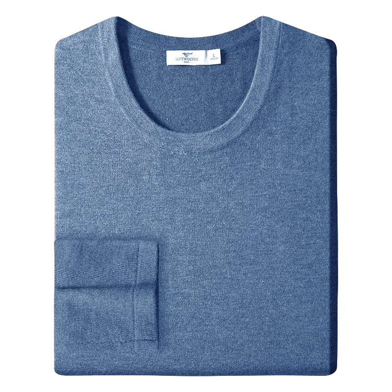 七匹狼男式含羊毛打底衫针织1件装商务可外穿圆领纯色单男士保暖上衣