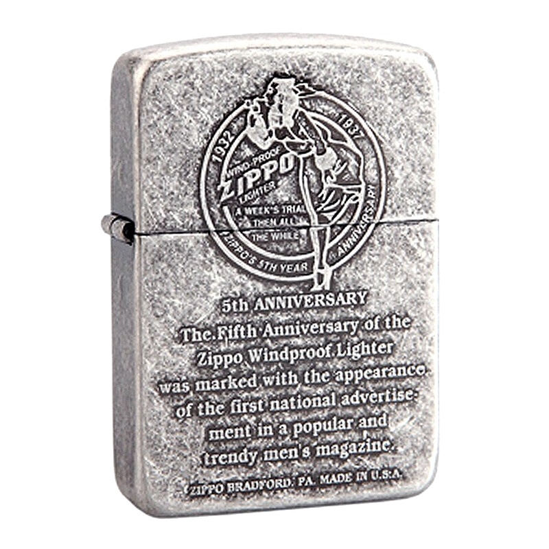 美国ZIPPO打火机 芝宝 古银1941复刻 珍藏版浮雕历史周年纪念 风中女郎 5周年