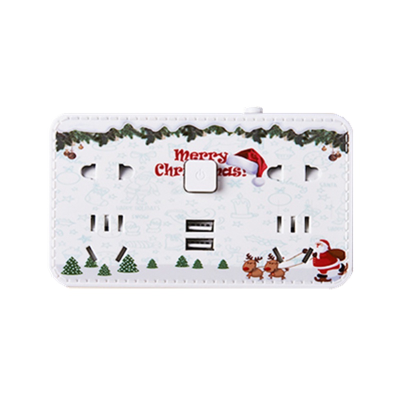 家之选 创意插座转换器带USB带3D小夜灯转换插头家用无线插排插板多功能一转三多电源接拖插线板排插雪白圣诞款+蒲公英灯片