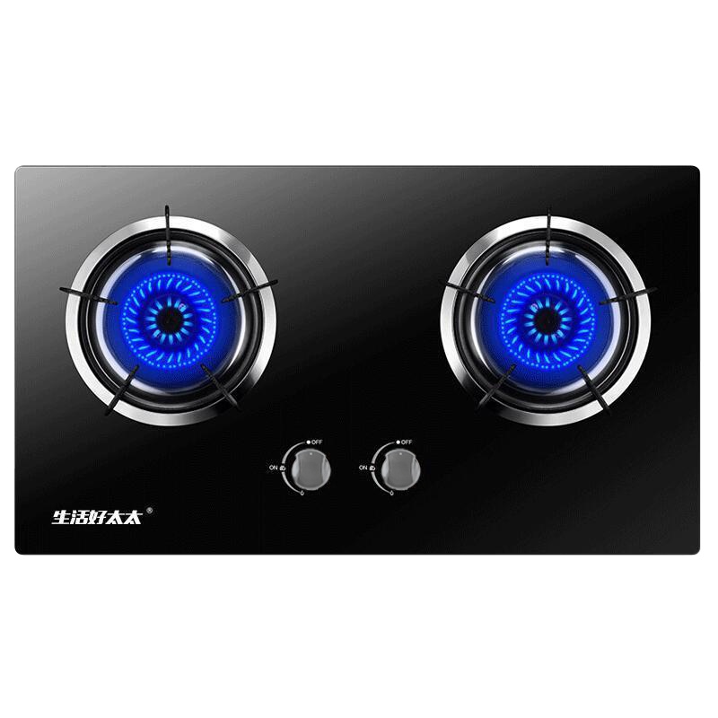 生活好太太 钢化玻璃燃气灶双灶台嵌两用精钢盖煤气灶黑晶面板台式打火灶大火力燃气炉童锁JZT-AY299 (天然气)
