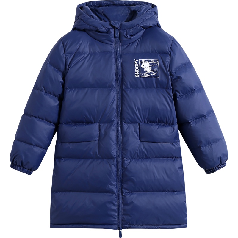 史努比(SNOOPY)2020秋冬新品童装简洁时尚儿童羽绒服中长款90白鸭绒男女童羽绒外套QIU001