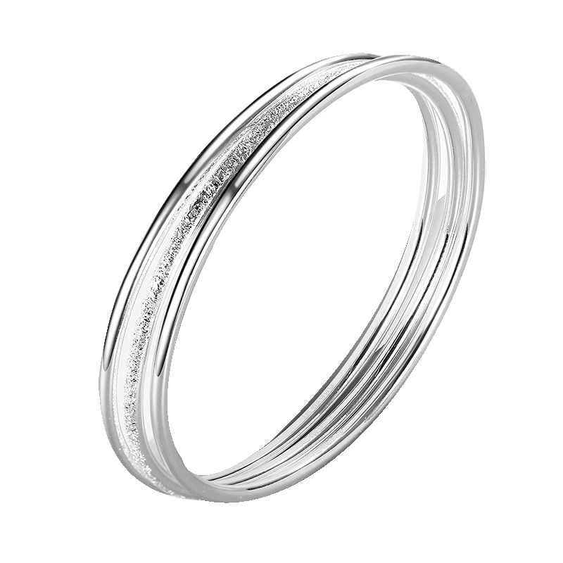 佰色传情(BRIR)S999纯银手镯三生三世多圈光面磨砂三环细圈实心银女手环