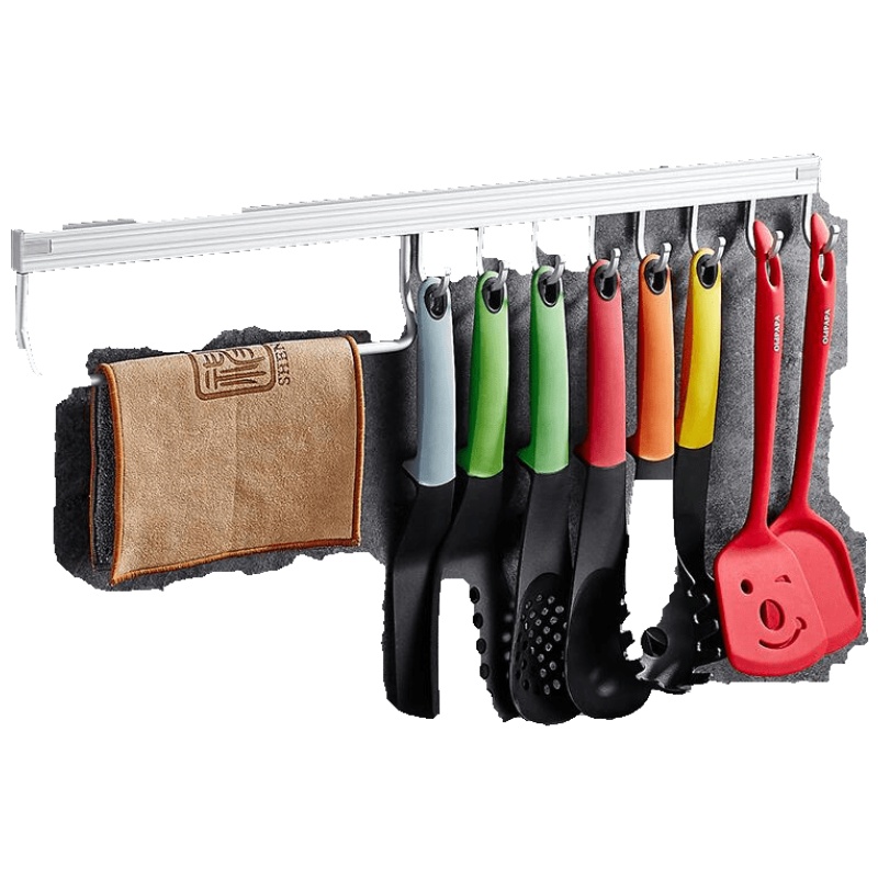 品牌直营> 免打孔太空铝厨房置物架壁挂墙上挂架多功能活动挂钩排钩挂杆收纳安心抵