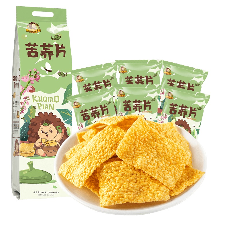 刺猬阿甘 苦荞片薄片网红大包装 休闲零食小吃186g 香葱味