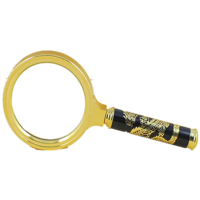 OUJIN 70mm90mm边框镀金色大倍数龙手柄放大镜礼品放大镜看书读报阅读放大镜老年专用放大镜