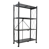 [一鹏]可折叠置物架可移动客厅储物架厨房免安装落地书架四层货架收纳架