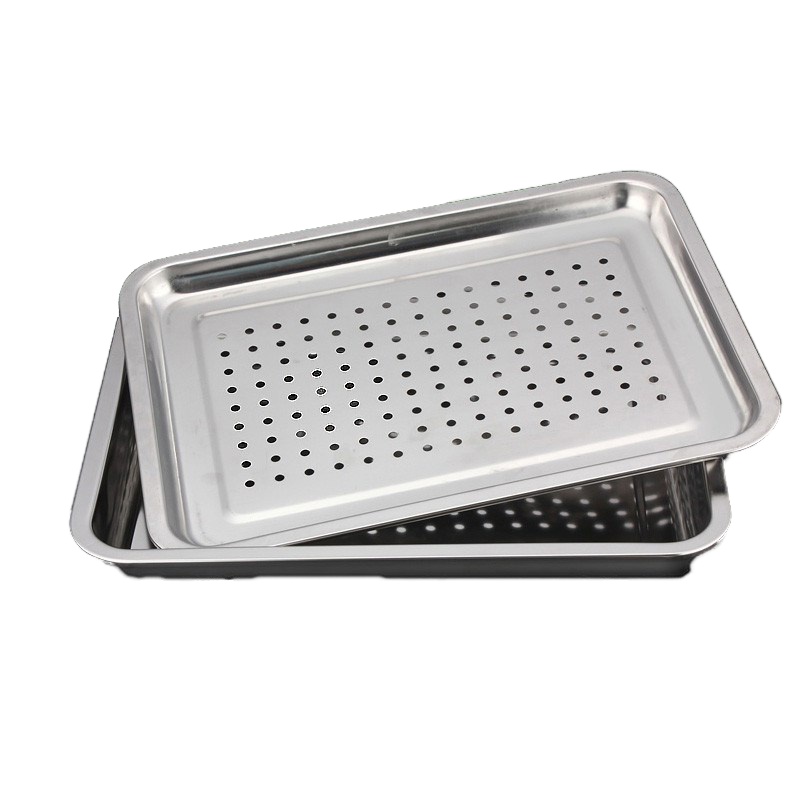 加厚双层便携茶盘过滤油炸储水式茶托盘不锈钢水盘整套盘多用方盘 封后 (45cm×35cm)不锈钢茶盘整套茶具
