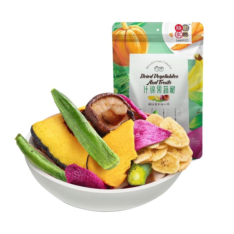 荔欣优品混合综合什锦果蔬脆秋葵孕妇儿童零食蔬菜果干即食蔬菜干香蕉干香菇干紫薯干青刀豆果蔬水果脆零食买1发2 买2发5